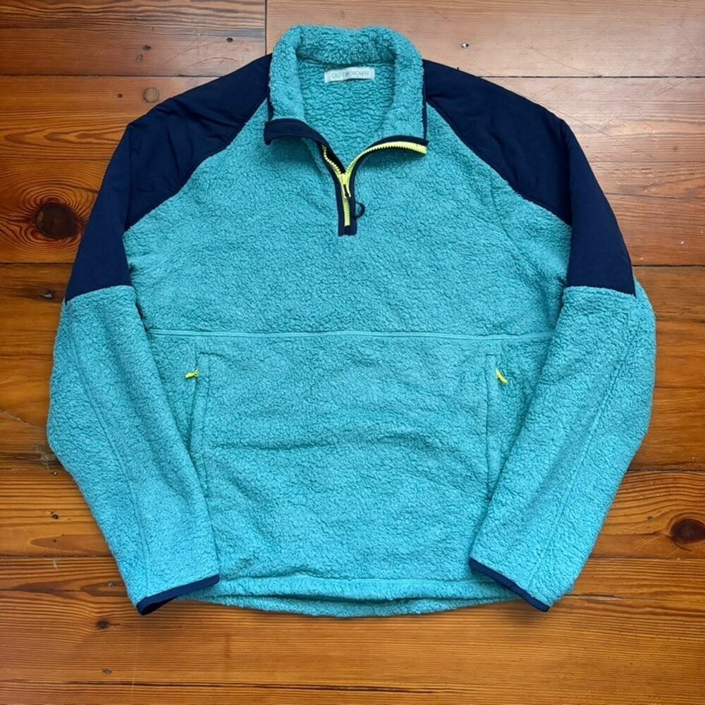 Outerknown Skyline 1/4 Zip Popover Men's Size M Soft Sherpa Fleece Sweater Blue